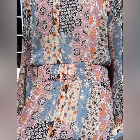 Sheer Patchwork 1/2 Button Up Duster Pink Blue G.I.L.I. Got It Love It Sz M - Picture 8 of 8